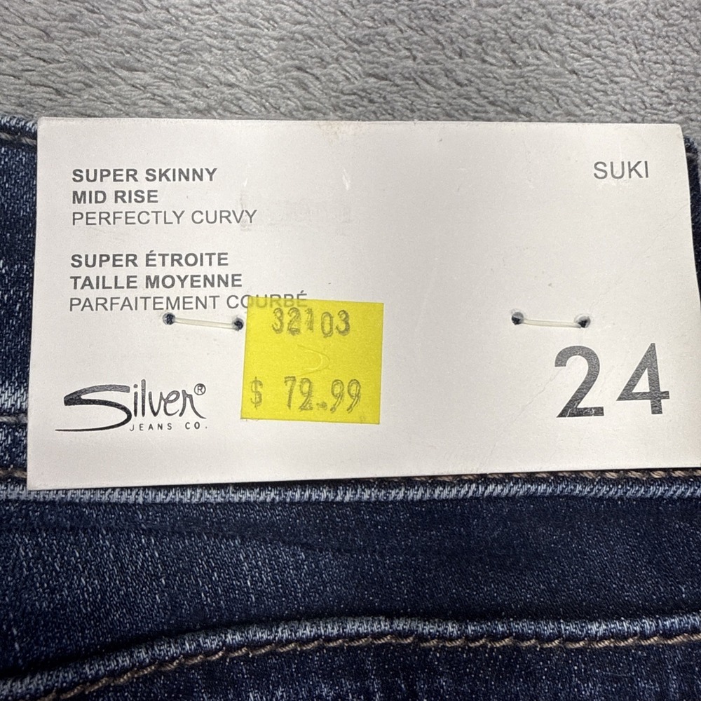 Silver Jeans Suki Super Skinny Mid Rise  Womens W24 H29 Dark Wash Stretch - Picture 3 of 10